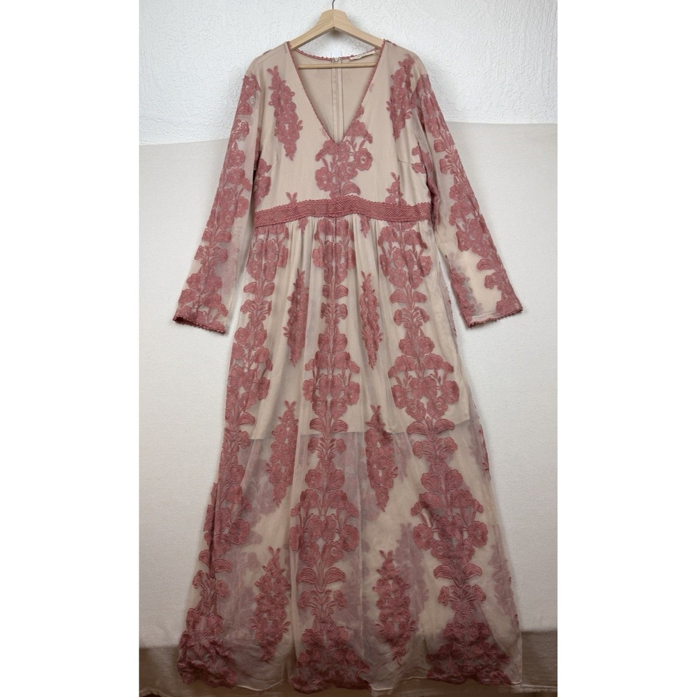 A Beautiful Soul Mesh Embroidered Floral V-Neck Boho Maxi Dress 18W Whimsigoth